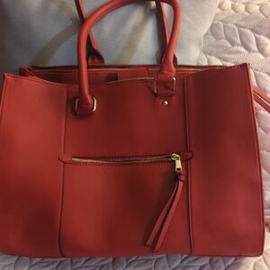 Merona Red Structured Tote with Front Zip Tassel
